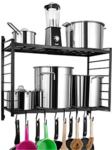 Organizador de pared para ollas y sartenes de 2 niveles con ganchos, organizador de cocina