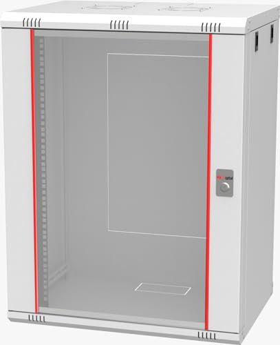 Netzwerkschrank, Serverschrank 19 Zoll Rack - 6HE -7HE- 9 HE - 12HE - 16HE - 400 mm Tiefe – Wandmontage - Montiert - Sicherheitsglastür - Grau (16HE)