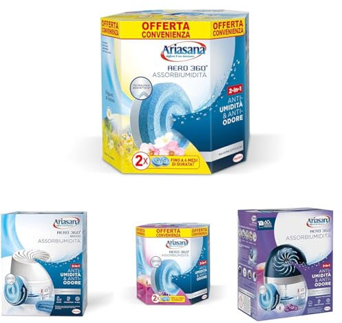 Ariasana Aero 360 Tab Fiori di Campo Bipack 2x450g, Ariasana Aero 360 Ricarica Antiumidità, Ricarica Ariasana dal Profumo Floreale, Ricarica Ariasana Aero 360 Tab a Lunga Durata, 1 Confezione da 2 Tab
