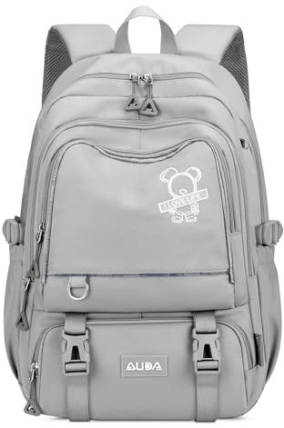 FOLOVEYA Zaino Scuola Ragazza Zaino Porta PC 15.6 Pollici Donna Impermeabile Leggero Casual Zaino Scuola Superiore per Scuola Viaggio Università Poliestere Grigio