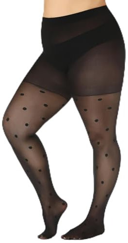 WiliW Strumpfhose mit Punkten in Übergröße für Damen - Muster 40D, Hohe Taille Control-Top Schwarze Transparente