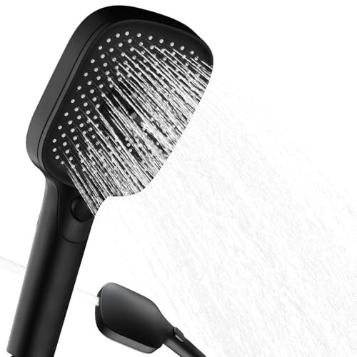 Ulytid Pommeau de Douche Noir, Pommeau de Douche economie Deau anti calcaire avec 4 Types de Jets, Shower Head, Réglage D'une Seule Main et Buse en Silicone Anti-bourrage, Pommeau Douche Grande