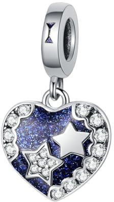 GOUWO Breloque en Argent 925 en Forme de Cœur Double étoile Compatible Avec Bracelet Pandora Collier Bijoux Pour Femme Mère Fille Anniversaire Halloween Fête Des Mères Saint-Valentin