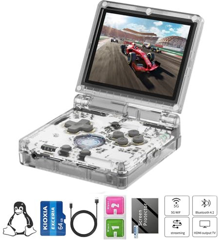 RG35XXSP Console di gioco portatile RG35XX SP Clamshell Retro Console di gioco con scheda TF 64G Giochi precaricati 5532 Console di gioco portatile con schermo da 3,5 pollici Batteria 3300mAh 5G WiFi