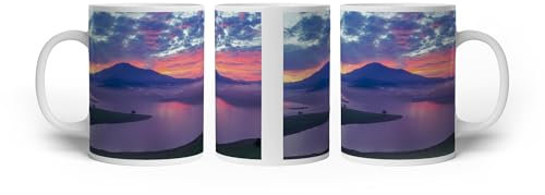 deyoli Tasse à motif crépusculaire sur les montagnes vietnamiennes 300 ml en céramique blanche / tasse à café / idée cadeau