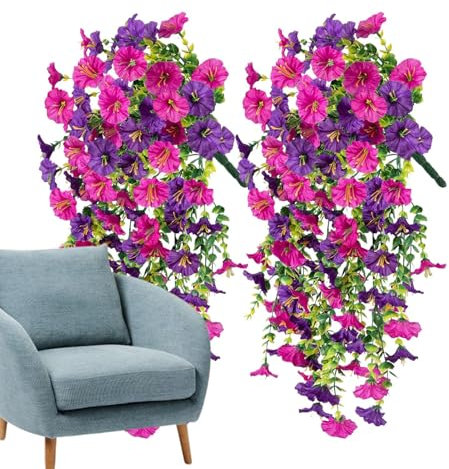 Fiori Appesi Artificiali, 2 Pezzi In Finta Petunias Da Esterno Interno, Piante Eterne Simulate Resistenti Ai Meteorologi Rosanti Colorati Per Fioriera Da Finestre Patio Patio Giardino Portico Vaso