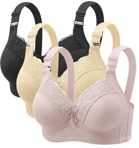 3er Pack BH Damen ohne Bügel Push Up Bustier Sexy Starker Halt Große Brüste Klassische BHS Set Weich Bequemer Unterwäsche Bra mit Verstellbarem Fitness Dessous für Alltag