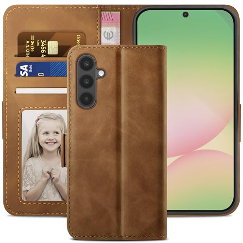 YATWIN für Samsung Galaxy A56 5G Hülle Leder, Premium Schutzhülle Klappbar für Samsung A56 Handyhülle mit Kartenfach Ständer Magnet, Handytasche für Galaxy A56 Klapphülle, Braun