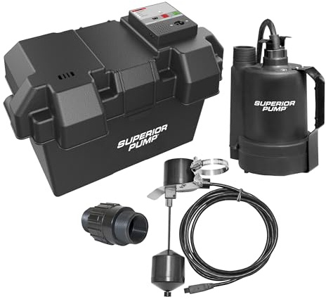 Superior Pump 92910 12V Battery Back Up Submersible Sump Pump with Vertical Switch