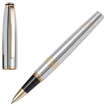 Cerruti Tintenroller 1881 Bicolore Chrome aus Messing in der Farbe Silber-Gold, Schriftfarbe Schwarz, Länge: 13,5cm, NS2955a
