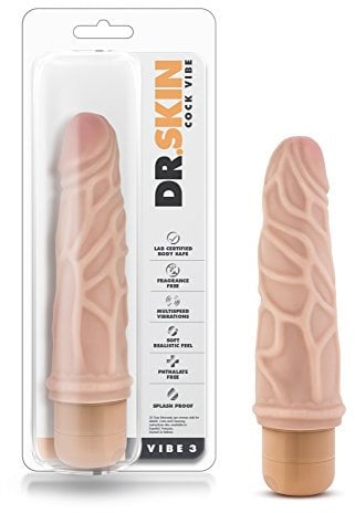 Blush Dr. Skin Cock Vibe #3: Long 7.25” Vibrating Dildo ~ Adjustable Multi-Speed Vibrator ~ PVC, Waterproof Vaginal G-Spot Clitoral Stimulator ~ Luxury Body Pleasure Sex Toys for Women Couples ~ Beige
