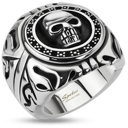 BlackAmazement Damen, Herren Totenkopf Ring Shield Skull Edelstahl Massiv Biker Gothic 75 (23.9)