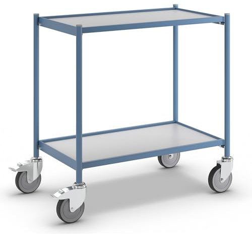eurokraft | Tischwagen | Tragfähigkeit 150 kg | ohne Schiebegriff | 2 Etagen | 4 Lenkrollen | 2 mit Doppelstopp