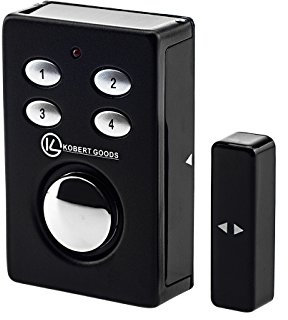 KOBERT GOODS – SP65 SCHWARZ drahtloser Tür-, Fenster- oder Vitrinenalarm, Einsatz als Alarmanlage, Einbruchsschutz, Home-Security Mit PIN-Code-Eingabe, Magnet/Vibrationssensor sowie 130 db-Sirene