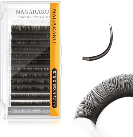 NAGARAKU Pestañas Elípticas Planas con Punta Doble Pelo a Pelo Pestañas Postizas Profesionales Naturales Lash Individuales Divididas Punta Volumen Más Suave Y Ligero Charcoal 12 Filas(0.15 D 8-15mm)