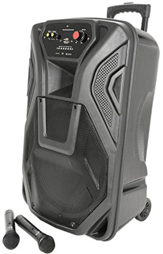 15 Portable PA Speaker with VHF Mics, Media Player & Bluetooth