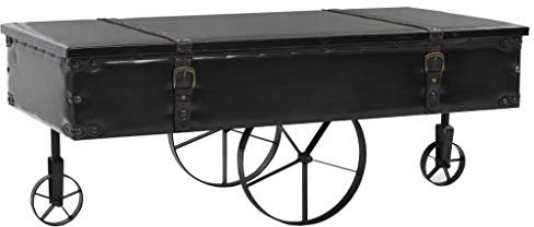 Tidyard Industriell Truhentisch Beistelltisch,Couchtisch Industrie-Design, aus MDF + Kunstleder + Tannenholz + Stahl, 110 x 55 x 43 cm (L x B x H),Schwarz