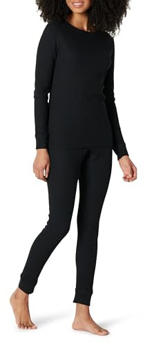 Amazon Essentials Set Pigiama a Nido d’Ape Vestibilità Attillata, 2 Pezzi a Manica Lunga Donna, Nero, S