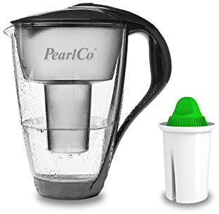 PearlCo - Carafe avec filtre à eau en verre - anthracite - 1 cartouche Alkaline classic incluse (compatible avec Brita Classic)