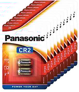 Panasonic CR2 batteria al litio cilindrica per dispositivi leggeri con elevato fabbisogno energetico come rilevatori di fumo, sistemi di allarme, proiettori, telecamere, 3V, 10 confezioni (20 pezzi)