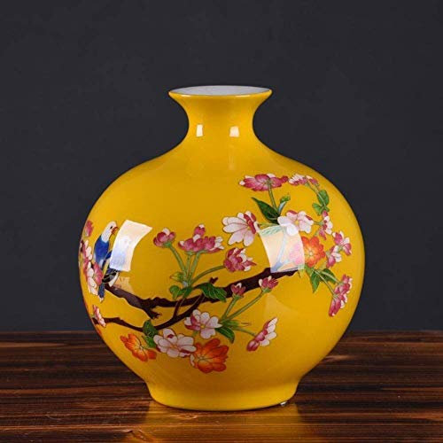 MU Vase Keramik Dekoration Gold Seide Garten Fernsehschrank Studie Schlafzimmer Büro Gelbe Pflanze 31 * 26 * 9 Cm