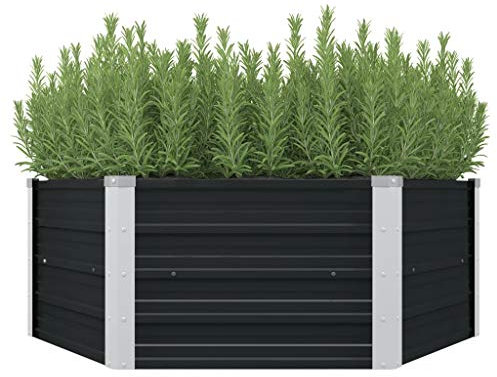 Goliraya Hochbeet Anthrazit 129 x 129 x 45 cm Verzinkter Stahl Hochbeet Gartenbeet Pflanzbeet Frühbeet Pflanzkübel Pflanzkasten Blumenkasten Gemüsebeet Blumenbeet