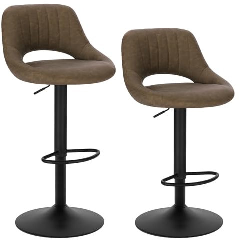 EUGAD 2X Barhocker Designer Hocker Tresenhocker Bistrohocker 360° drehbar stufenlos höhenverstellbar mit Rückenlehne aus Kunstleder und Stahl Dunkelbraun, 0668BY-2