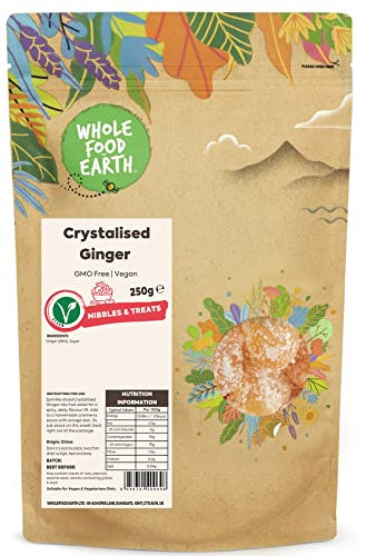 Wholefood Earth - Zenzero cristallizzato senza OGM, vegano, senza latticini, 250 g