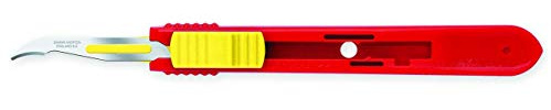 Swann-Morton - Sterile Sicherheitsfadenmesser zum Einmalgebrauch, mit einziehbarer Klinge aus rostfreiem Edelstahl, Gelb, Schachtel mit 25 einzeln verpackten Stücken.