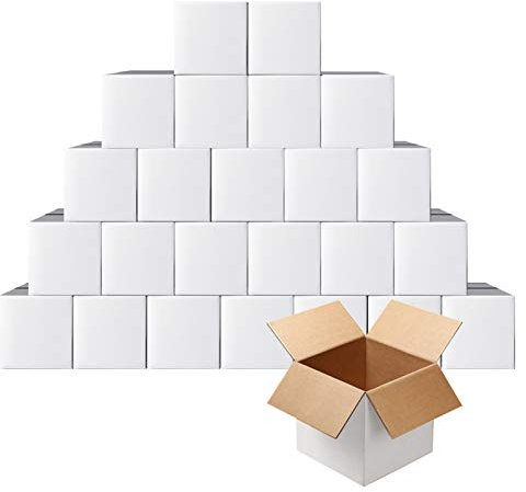 PETAFLOP 127x127x127mm Shipping Boxes, Small Mailing Box, 5x5x5 inch White Cardboard Boxes for Shipping, Pack of 25