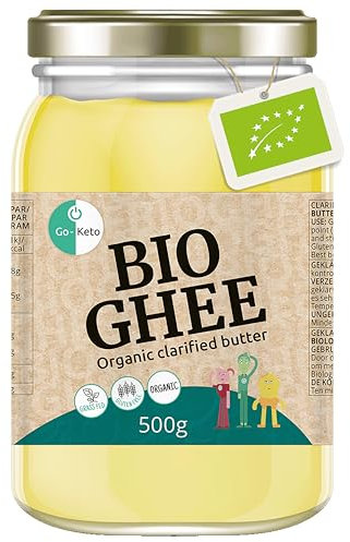 Go-Keto BIO Ghee, 500g | Burro 100% chiarificato, certificato BIO, Ayurveda | perfetto per la dieta cheto | ideale per cuocere e arrostire | Senza lattosio, senza glutine, low carb