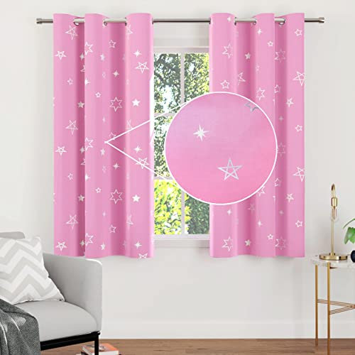 Encasa XO Gedruckte Blackout -Vorhänge 113x137 cm, 2 Pcs | Silberfolie Star Pink Design I Raumverdunkelung - Blöcke 85% Licht | Schall- und Hitzereduzierung für Schlafzimmer ich Waschbar
