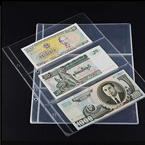 10 Stück Geld Banknote Papier Geld Album Album Seite Sammlung Halter Hüllen 3-Slot Loose Leaf Sheet Protection Album, wie gezeigt