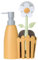 Vigar - Set Fregadero - Pack Soporte, Cepillo Lavaplatos, Esponja - ‎7 x 14 x 26.5 cm - Flower Power - Con Dispensador - Bandeja de 3 Piezas - Naranja