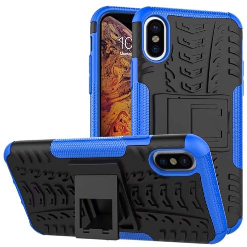 CoolGadget Outdoor Handyhülle für iPhone X/iPhone XS, Robuste Schutzhülle mit integriertem Ständer und stoßfestem Design, Blau