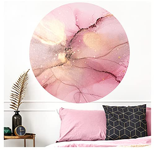 Grandora Wandtattoo Wohnzimmer Wandsticker Marmor Tapete modern runde Wandaufkleber rosa Gold Schlafzimmer Wanddeko selbstklebend Wandbild Flur Pastel DL705-2