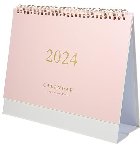 STOBOK 2023-2024 Desktop Kalender Stand Up Desktop Jahr Kalender Tabelle Papier Kalender Täglichen Scheduler Monatliche Seiten Staffelei Kalender (Beige)
