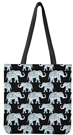 Dolyues Damen-Tragetasche aus Segeltuch mit Tasche, große Kapazität, wiederverwendbare Einkaufstasche, Tribal Elefant, Large