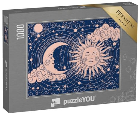 puzzleYOU: Puzzle 1000 Teile „Mondsichel und Sonne mit Mond auf einem blauen Hintergrund, Esoterik“ – aus der Puzzle-Kollektion Astronomie