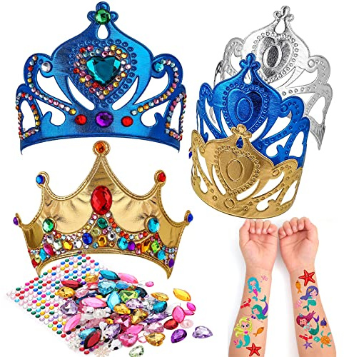 Party-Kronen für Kinder, DIY Diadem, Collage, Basteln, Aktivitäten-Set, Geburtstagsparty, Gastgeschenke, 6 Stück (Blau/Gold/Silber)