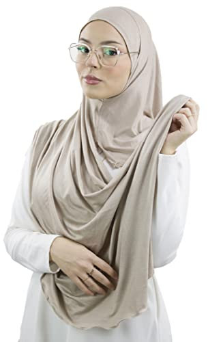 Hijab Schlupfschal mit Öffnungen für die Brille für muslimische Frauen, verhüllt, islamischer Schal, Slip-on Schleier, HE500, taupe, One size