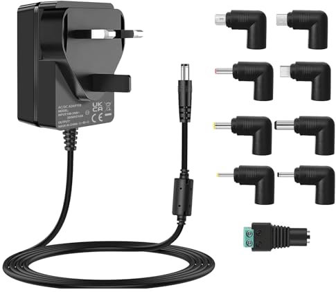 5V 3A DC Power Supply Adapter Charger Cord, 110-240V 50-60Hz AC to DC 5Vdc 3A 2A 1.5A 1.2A 1A for Baby Monitor Record Player Led Strip Light Massage Gun, with 8 Tips.
