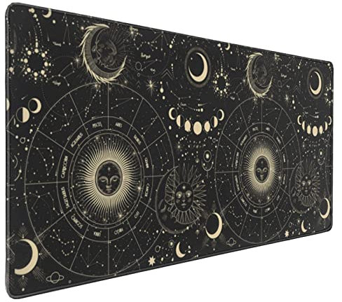 Astrologie XXL-großes Gaming-Mauspad, lustiges Geschenk, Mauspad, Schreibtischunterlage für den Schreibtisch mit Sonnen- und Mondphasen, große niedliche Schreibtischunterlage, erweiterte Sternzeichen,