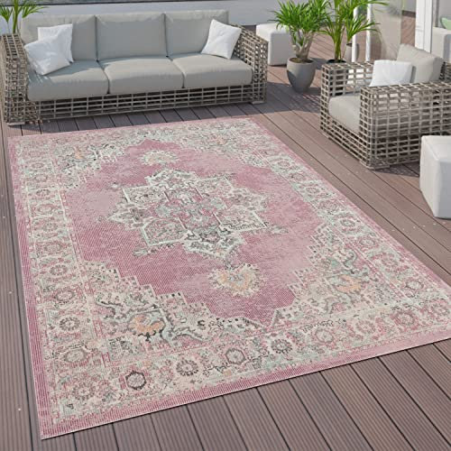 Paco Home Outdoor Teppich Wetterfest Wohnzimmer Balkon Küche Schlafzimmer Marokkanisch Muster Ornamente Mandala Pink, Grösse:60x100 cm