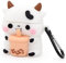 Mouzor süße Airpods Hülle, Airpods 2 Hülle, Boba Tee Kuh Lustige 3D Cartoon Tierhülle, weicher PVC-Vollschutz, stoßfest, Ladehülle mit Karabiner für Airpods 1. Generation, 2. Generation