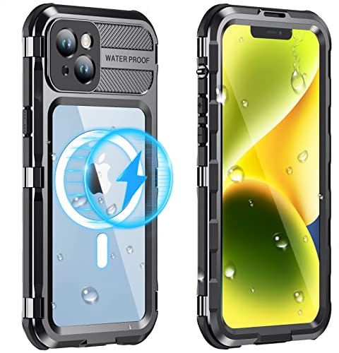 WIFORT für iPhone 14 Hülle wasserdichte,360 Grad Outdoor Schutzhülle mit Kameraschutz Displayschutz, Stoßfest Staubdicht IP68 Wasserdicht Handyhülle Komplettschutz Panzerhülle Hard Case Schwarz
