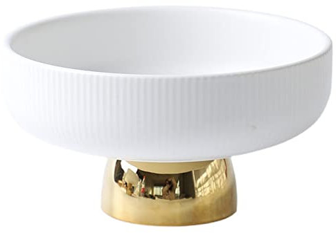 DarkSwan Ceramic Fruit Bowl, Round Gold Pedestal Bowl Modern Decorative Fruit Dish Dessert Display Fruit Tray for Kitchen Counter,8