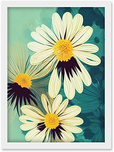 Doppelganger33 LTD Abstract Illustration Daisy Blossoms Flowers Painting Artwork Framed Wall Art Print A4