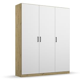 Rauch Möbel Allrounder Schrank Drehtürenschrank Kleiderschrank Weiss/Eiche Artisan, 3-türig, inkl. 8 Einlegeböden, BxHxT 47x39x41 cm