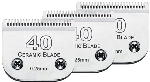 Audoc 3 x Ersatzklingen mit 40 Klingen, kompatibel mit Wahl/Oster Hundeschermaschinen, abnehmbare Keramikklinge und Edelstahlklinge, Größe 40, Schnittlänge 0,25 mm